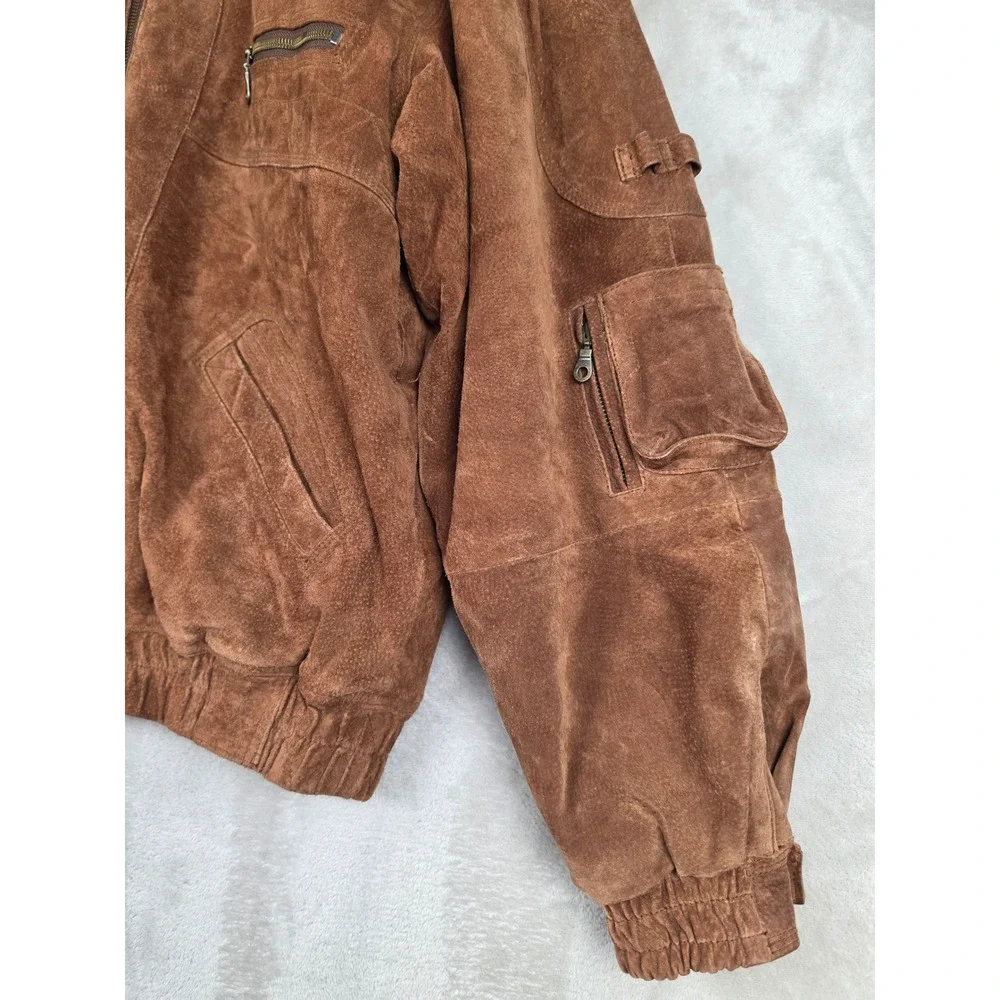 Vintage Weekends Suede Leather Bomber Jacket Mens XLT Brown Quilted Lined Zip